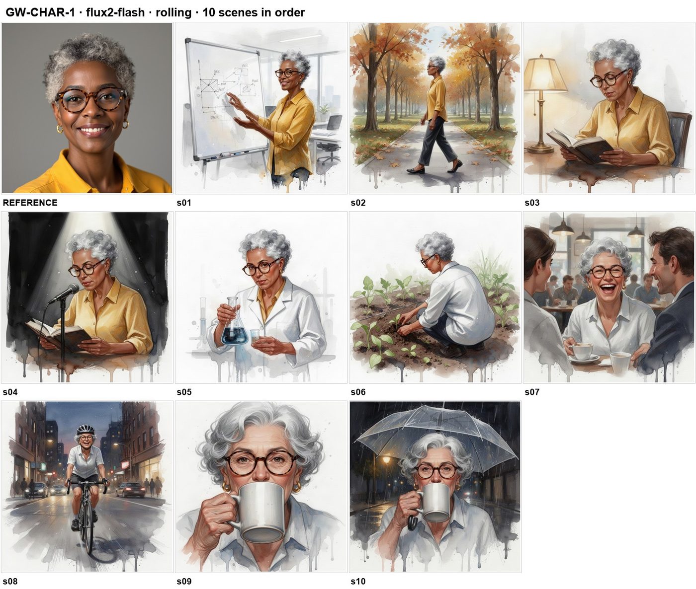 Ten images in sequence in which the character's skin tone becomes progressively lighter
